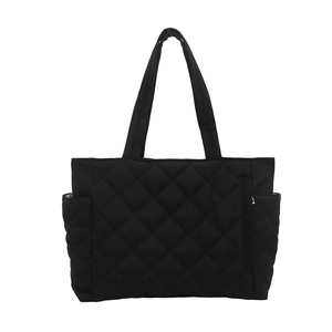 Black quilted tote bag with large capacity and lightweight design for daily casual use