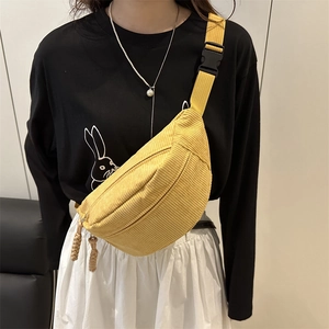 Bright yellow corduroy crossbody chest bag with adjustable strap and large capacity