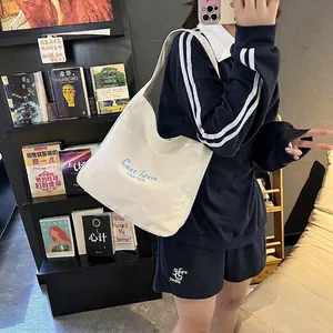 Sac cabas en toile blanc crème avec texte C'est la vie bleu et grande capacité pratique
