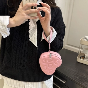 Mini borsa rosa a forma di cuore in pelle PU trapuntata con cerniera per donna alla moda