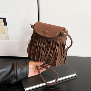 Vintage Bohemian Fringe Crossbody Bag Women Faux Suede Tassel Small Square Flap Shoulder Bag Ethnic Western Cowboy Purse