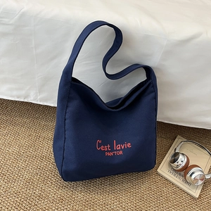 Women's Large Capacity Canvas Tote Bag C'est La Vie Letter Printed Shoulder Bag Casual Minimalist Shopping Handbag