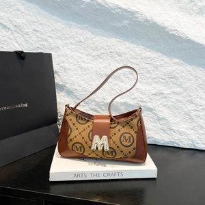 Vintage PU Leder Buchstabe Monogramm Unterarmtasche Mode Casual Einzelne Umhängetasche Für Damen Täglich Pendeln Gesteppte Baguette Tasche