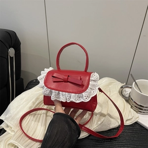 Women Mini PU Leather Crossbody Bag Sweet Lace Bow Decor Handbag Small Square Shoulder Bag For Lady Party Daily Fashion