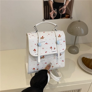 Mini Sac à Dos en Cuir PU pour Femmes Avec Imprimé Chien de Dessin Animé Cerise Sac à Main Multi-Usage pour Filles Voyage Mode