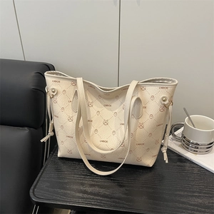 Women's Vintage Large Capacity Tote Bag Printed PU Leather Shoulder Bag For Commuting Daily Casual Trendy Handbag