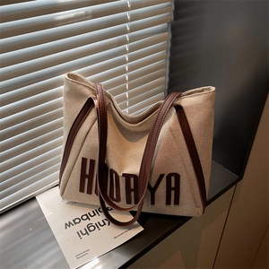 Women Large Capacity Canvas Tote Bag Letter Print Shoulder Bag Casual Versatile Commute Handbag For Work And School