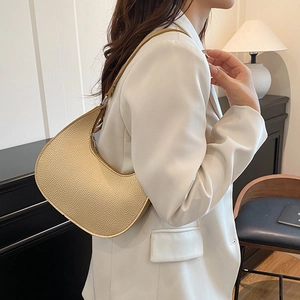 Champagne gold lychee texture leather crescent shoulder bag for stylish women