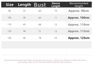 Detailed size chart for boys polo shirt including length and chest measurements