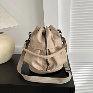 Women Casual Oxford Cloth Bucket Bag Large Capacity Drawstring Shoulder Bag Fashion Lightweight Crossbody Handbag