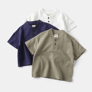 Détails de t-shirts henley pour enfants en blanc, bleu marine et vert sauge