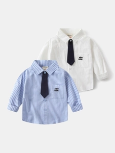 Camicia da Ragazzo a Maniche Lunghe in Cotone Stile Accademia a Righe Bianca con Cravatta per Primavera Autunno Vestiti per Bambini