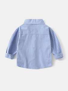 Camicia a maniche lunghe a righe blu e bianche da bambino con vista posteriore