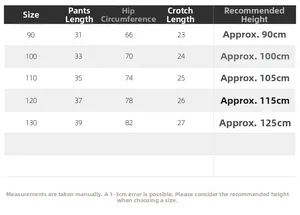 Size guide table for boys denim shorts with measurements from size 90 to 130