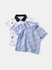 Toddler boys short sleeve polo shirt set featuring cartoon crocodile and bear prints