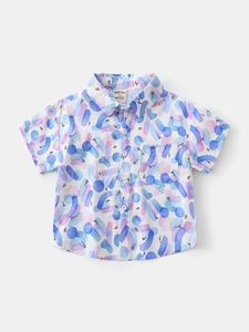 Boys summer short sleeve shirt with colorful abstract brushstroke print and chest pocket