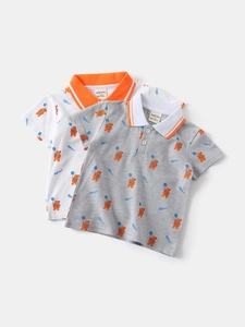 Polo a maniche corte per bambini con stampa a orsetto in colori bianco e grigio
