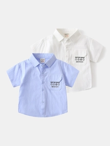 Boys Short Sleeve Cotton Shirt Summer Pocket Letter Print Casual Top For Toddler Kids Kids Clothing