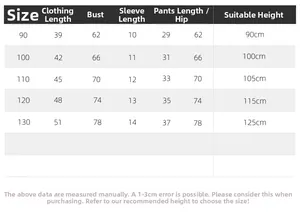 Detailed size chart for kids summer solid short sleeve shirt and shorts set 90-130cm