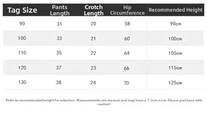 Detailed size guide for boys casual shorts including length and waist measurements