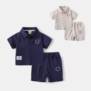 Close-up of breathable cotton polo shirt and shorts sets with stylish printed patterns