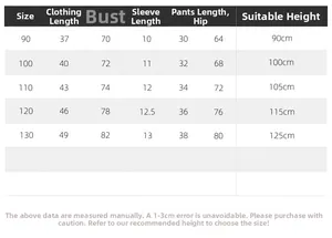 Detailed size chart for boys summer polo shirt and shorts set with measurement guide