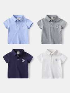Polo da Ragazzo in Misto Cotone Manica Corta Casual Logo Ricamato Barca a Vela Collo a Revers Top Estivo per Bambini Stile Coreano Abbigliamento Moda
