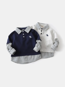 Jungen Fake-Zweiteiler Polo-Sweatshirt mit Hemdkragenbesatz und Stickerei-Detail