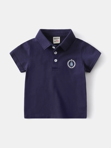 Polo classica in cotone blu marina da bambino con ricamo a forma di barca