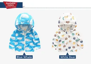 Selection of light blue whale and white bear print hooded windbreakers for kids