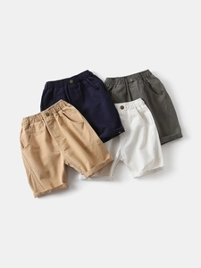 Boys Casual Cotton Shorts Summer Solid Color Elastic Waist Toddler Chino Half Pants For Kids Beach Daily Fashion Clothes