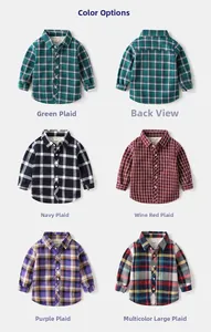 Detail view of various plaid flannel shirts for boys with warm fleece lining options