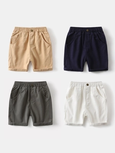 Boys summer cotton casual shorts in khaki navy grey and white with elastic waist