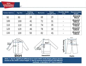 Detailed size chart for boys cartoon jacket with height and length measurements