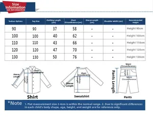 Size chart for boys short sleeve T-shirt with measurements for heights 90cm to 130cm