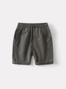 Deep grey boys' casual cotton shorts with elastic waist and rolled cuffs
