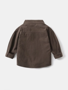 Classic dark brown long sleeve V-neck shirt for boys with a clean back seam design
