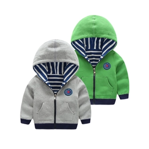 Veste à Capuche en Coton Décontractée pour Garçons Sweat à Fermeture Éclair Badge Étoile Doublure Rayée Automne Hiver