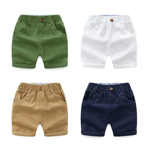 Boys Casual Cotton Shorts Summer Kids Elastic Waist Breathable Solid Color Mid-Length Pants Soft Twill Rolled Hem Shorts