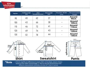 Size chart for boys bear print oxford shirt with height and chest measurements in cm