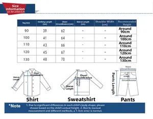 Detailed size information chart for children cartoon jackets ranging from 90 to 130 cm