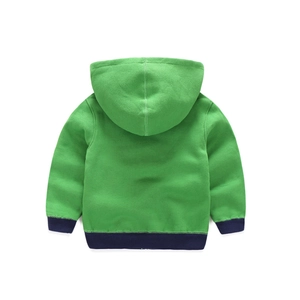Sweat à capuche en polaire vert herbe pour garçon avec bords-côtes bleu marine