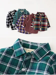 Detail of warm fleece lining and assorted plaid patterns on children's winter shirts