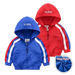 Veste Polaire à Capuche pour Enfants Garçons Filles Manteau d'Hiver Épaissi Imprimé Lettres Valorous Manches Rayées Coupe-vent
