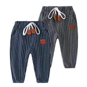 Kids Boys Striped Casual Pants Elastic Waist Drawstring Trousers Soft Cotton Blend Autumn Fashion Tapered Joggers For Children