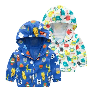 Toddler Kids Hooded Jacket Lightweight Windbreaker Cartoon Animal Monster Print Zip Up Coat With Mesh Lining For Boys Girls