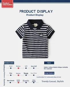 Detail of kids striped polo shirt showing cotton fabric texture and nautical badge