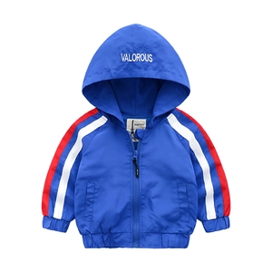 Veste à capuche bleue pour garçons avec rayures contrastées et broderie Valorous