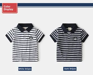 Detail of cotton striped polo shirts for boys featuring nautical chest embroidery