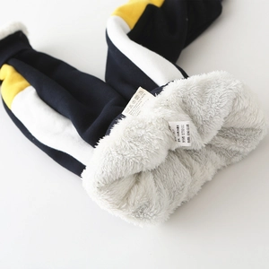 Thick fleece lined joggers for boys featuring black white yellow color block design